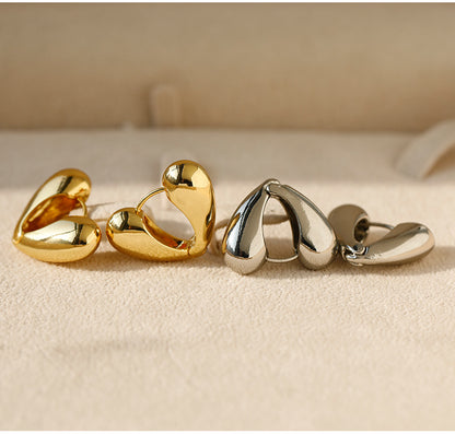 Heart Shape Hoop Earrings For Women In Golden Alloy Featuring Electroplated Finish