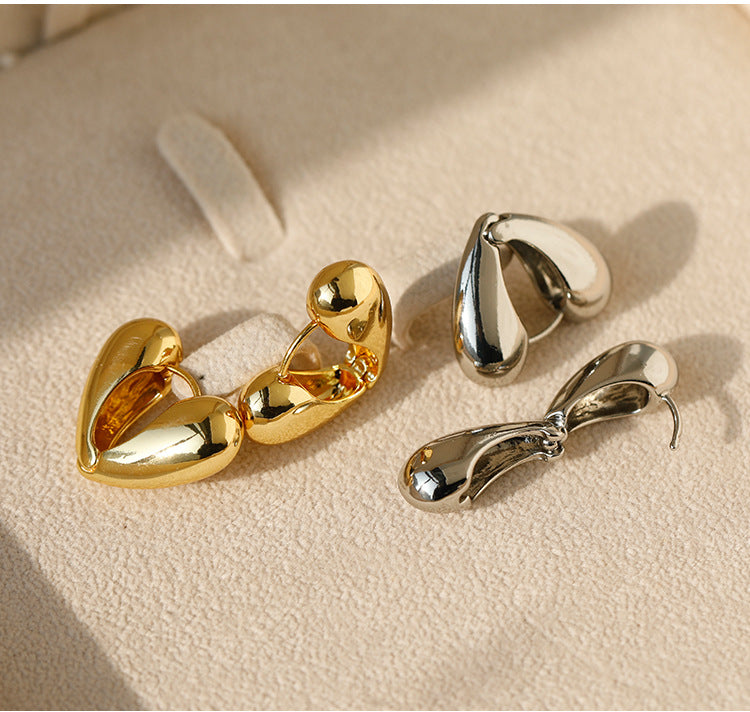 Heart Shape Hoop Earrings For Women In Golden Alloy Featuring Electroplated Finish