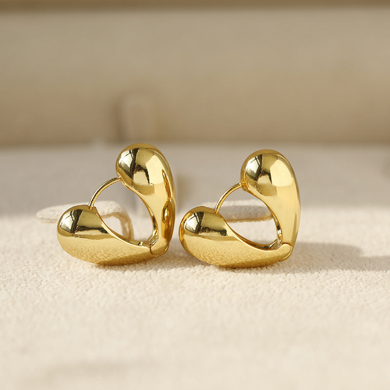Heart Shape Hoop Earrings For Women In Golden Alloy Featuring Electroplated Finish