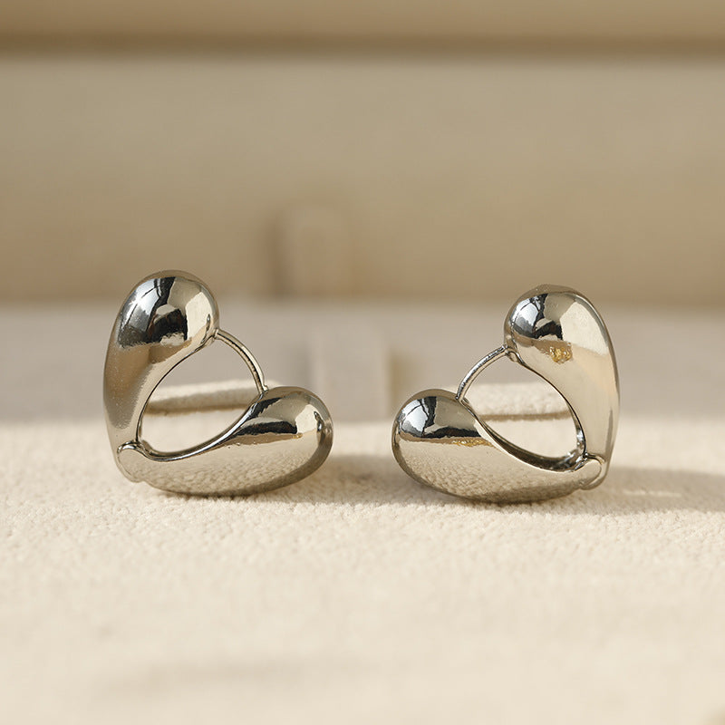 Heart Shape Hoop Earrings For Women In Golden Alloy Featuring Electroplated Finish