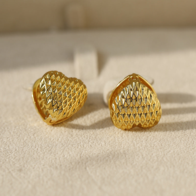 Heart Shape Hoop Earrings For Women In Golden Alloy Featuring Electroplated Finish