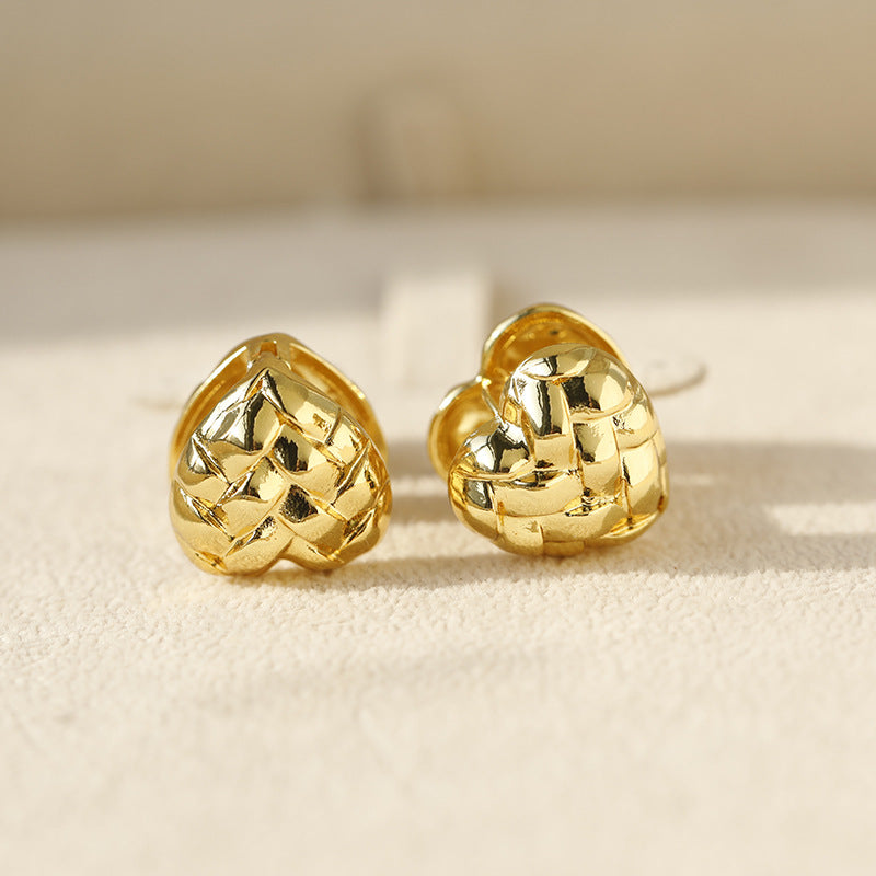 Heart Shape Hoop Earrings For Women In Golden Alloy Featuring Electroplated Finish