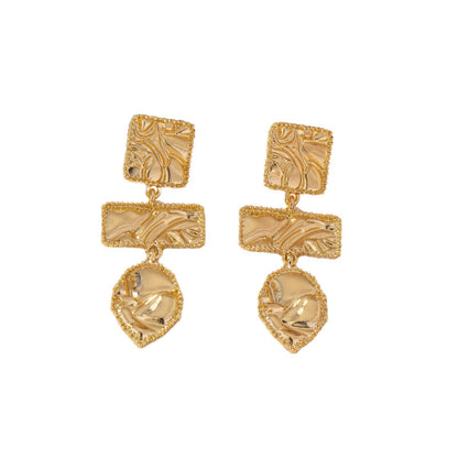 Retro Geometric Drop Earrings For Women In Golden Alloy