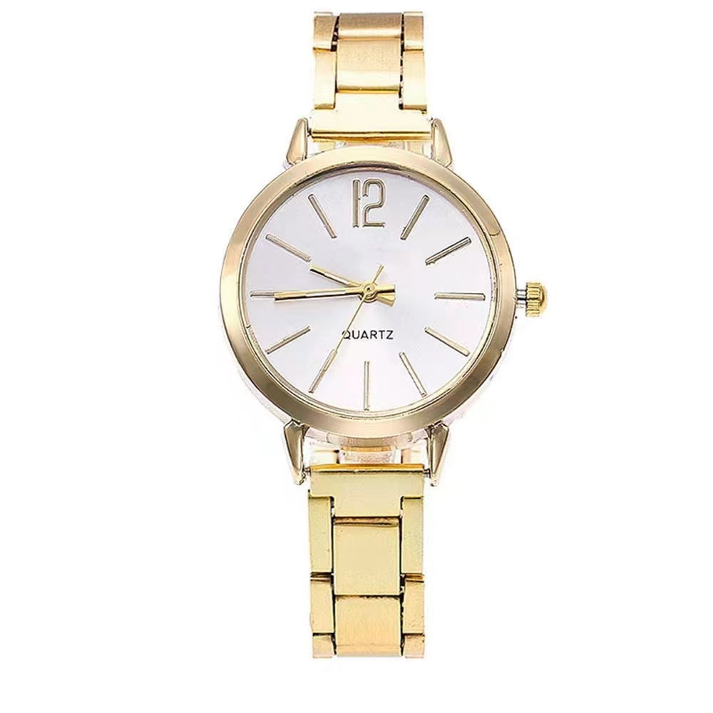 Women’s Quartz Watch With Alloy Strap And Single Folding Buckle, Featuring Ordinary Glass Mirror And Pointer+Number Display