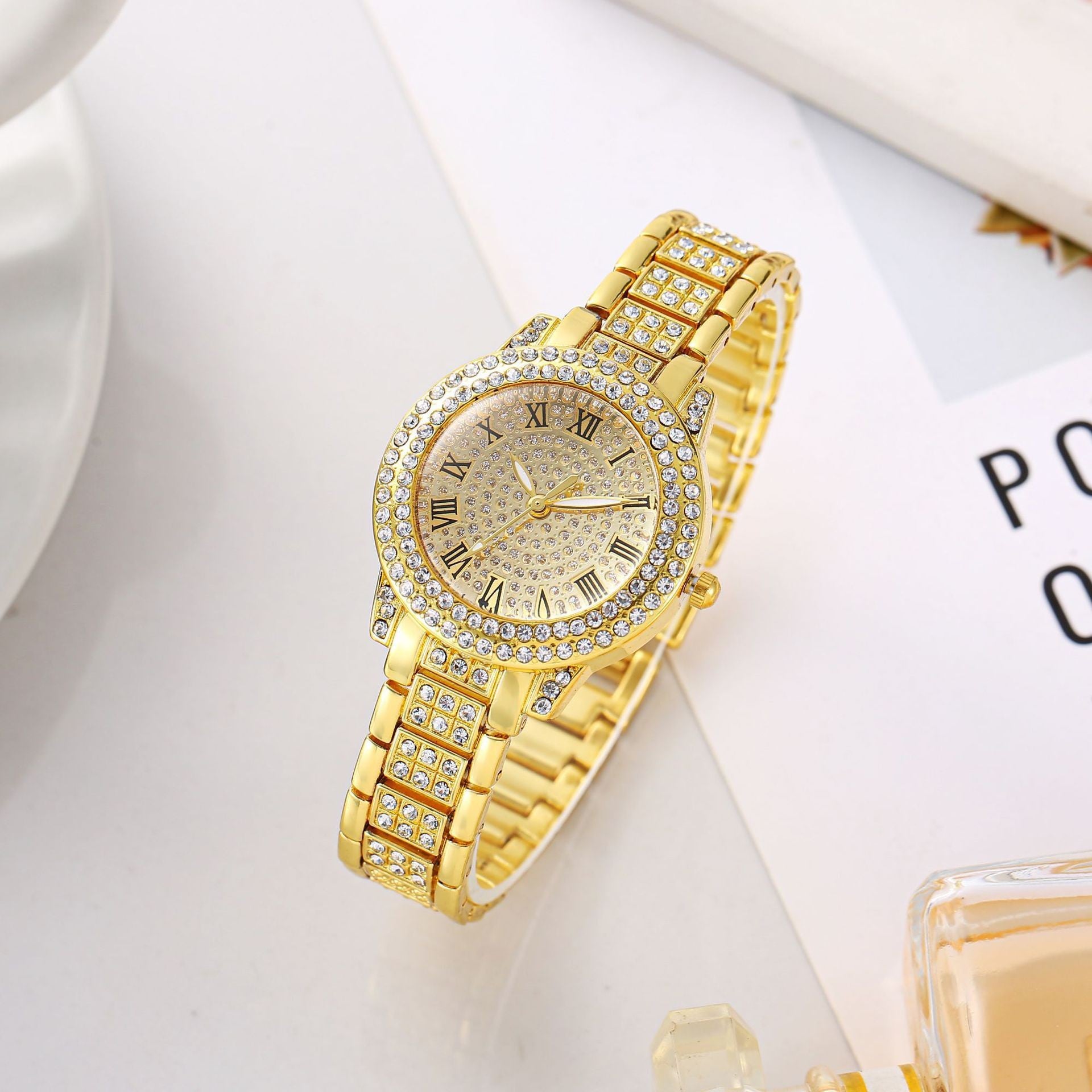 Women's Quartz Watch With Stainless Steel Strap And Buckle, Featuring Ordinary Glass Mirror And Pointer Display