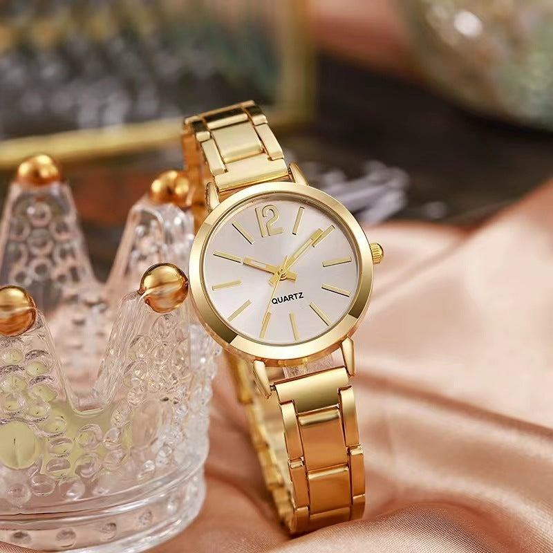 Women’s Quartz Watch With Alloy Strap And Single Folding Buckle, Featuring Ordinary Glass Mirror And Pointer+Number Display