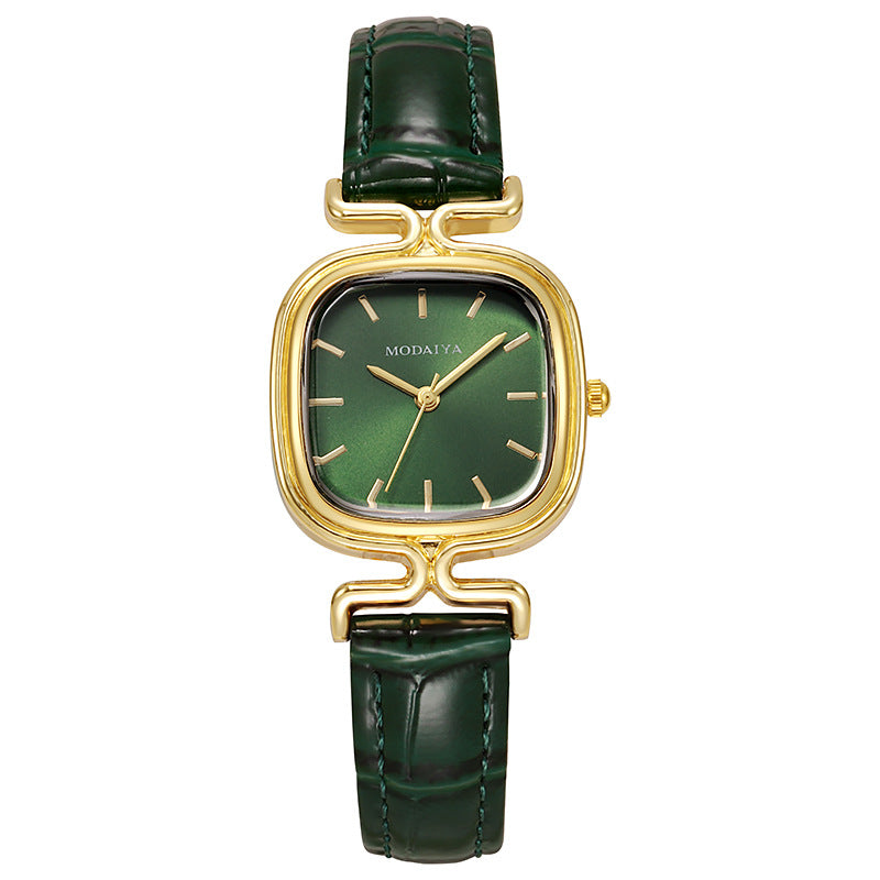 Women's Quartz Watch With Imitation Leather Strap And Buckle, Featuring Ordinary Glass Mirror And Pointer+Number Display