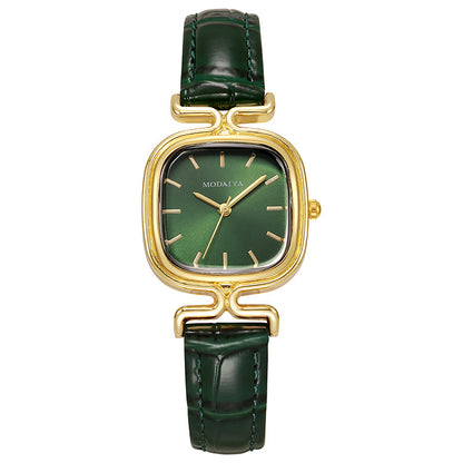 Women's Quartz Watch With Imitation Leather Strap And Buckle, Featuring Ordinary Glass Mirror And Pointer+Number Display