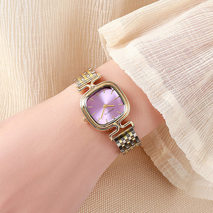 Women's Square Dial Quartz Watch With Stainless Steel Strap, Single Folding Buckle, Ordinary Glass, Pointer And Number Display