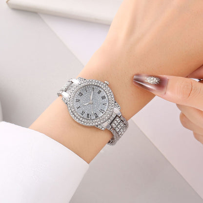 Women's Quartz Watch With Stainless Steel Strap And Buckle, Featuring Ordinary Glass Mirror And Pointer Display
