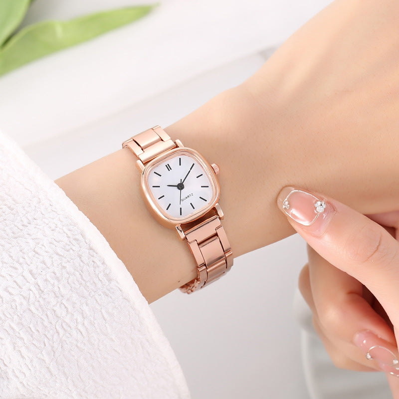 Women's Quartz Watch With Alloy Strap And Single Folding Buckle, Featuring Ordinary Glass Mirror And Pointer+Number Display