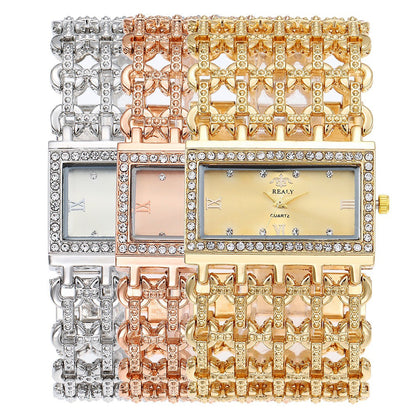 Women's Quartz Watch With Alloy Strap And Jewelry Buckle Featuring Quartz Glass Mirror And Pointer+Number Display
