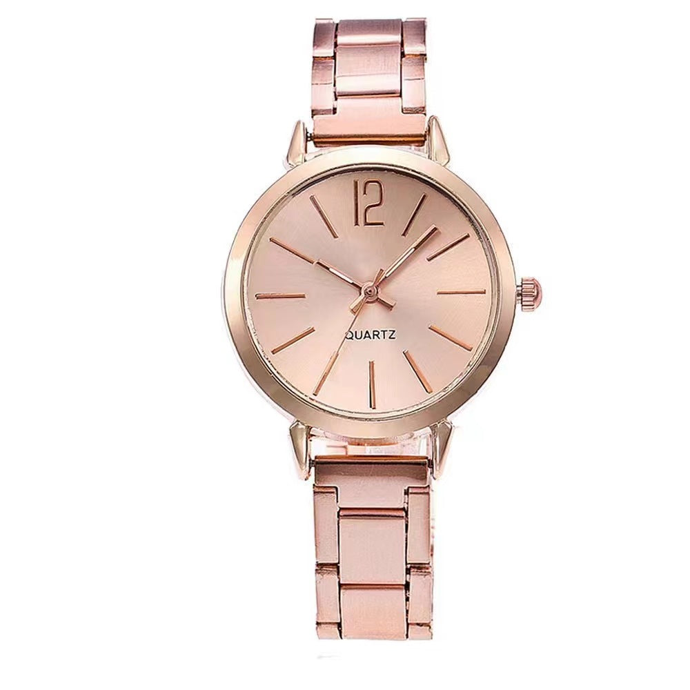 Women’s Quartz Watch With Alloy Strap And Single Folding Buckle, Featuring Ordinary Glass Mirror And Pointer+Number Display