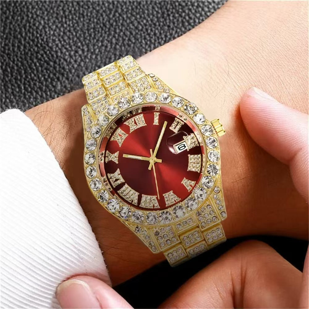 Men's Quartz Watch With Alloy Strap And Single Folding Buckle, Featuring Ordinary Glass Mirror And Pointer+Number Display
