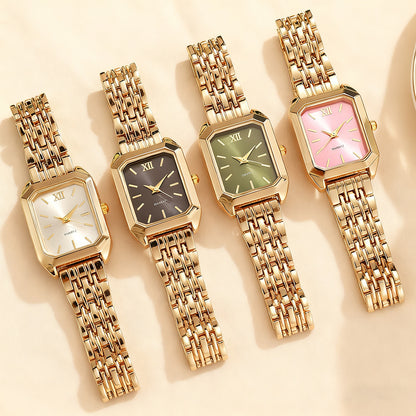 Women’s Quartz Watch With Alloy Strap And Single Folding Buckle, Featuring Ordinary Glass Mirror And Pointer Display