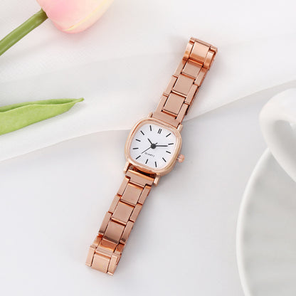 Women's Quartz Watch With Alloy Strap And Single Folding Buckle, Featuring Ordinary Glass Mirror And Pointer+Number Display
