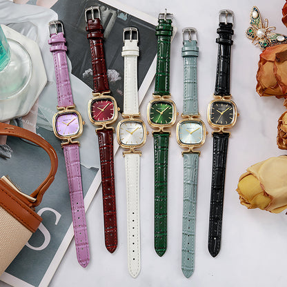Women's Quartz Watch With Imitation Leather Strap And Buckle, Featuring Ordinary Glass Mirror And Pointer+Number Display