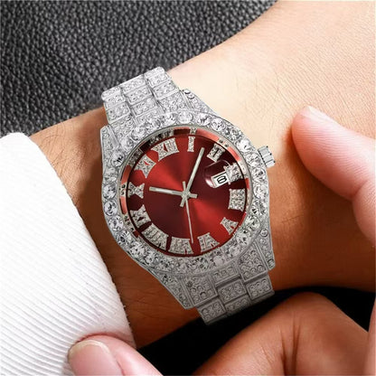 Men's Quartz Watch With Alloy Strap And Single Folding Buckle, Featuring Ordinary Glass Mirror And Pointer+Number Display