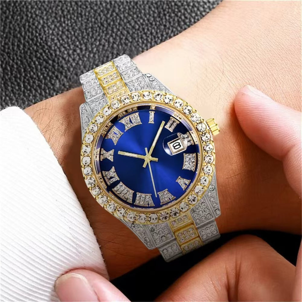 Men's Quartz Watch With Alloy Strap And Single Folding Buckle, Featuring Ordinary Glass Mirror And Pointer+Number Display