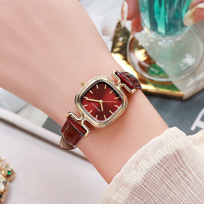 Women's Quartz Watch With Imitation Leather Strap And Buckle, Featuring Ordinary Glass Mirror And Pointer+Number Display