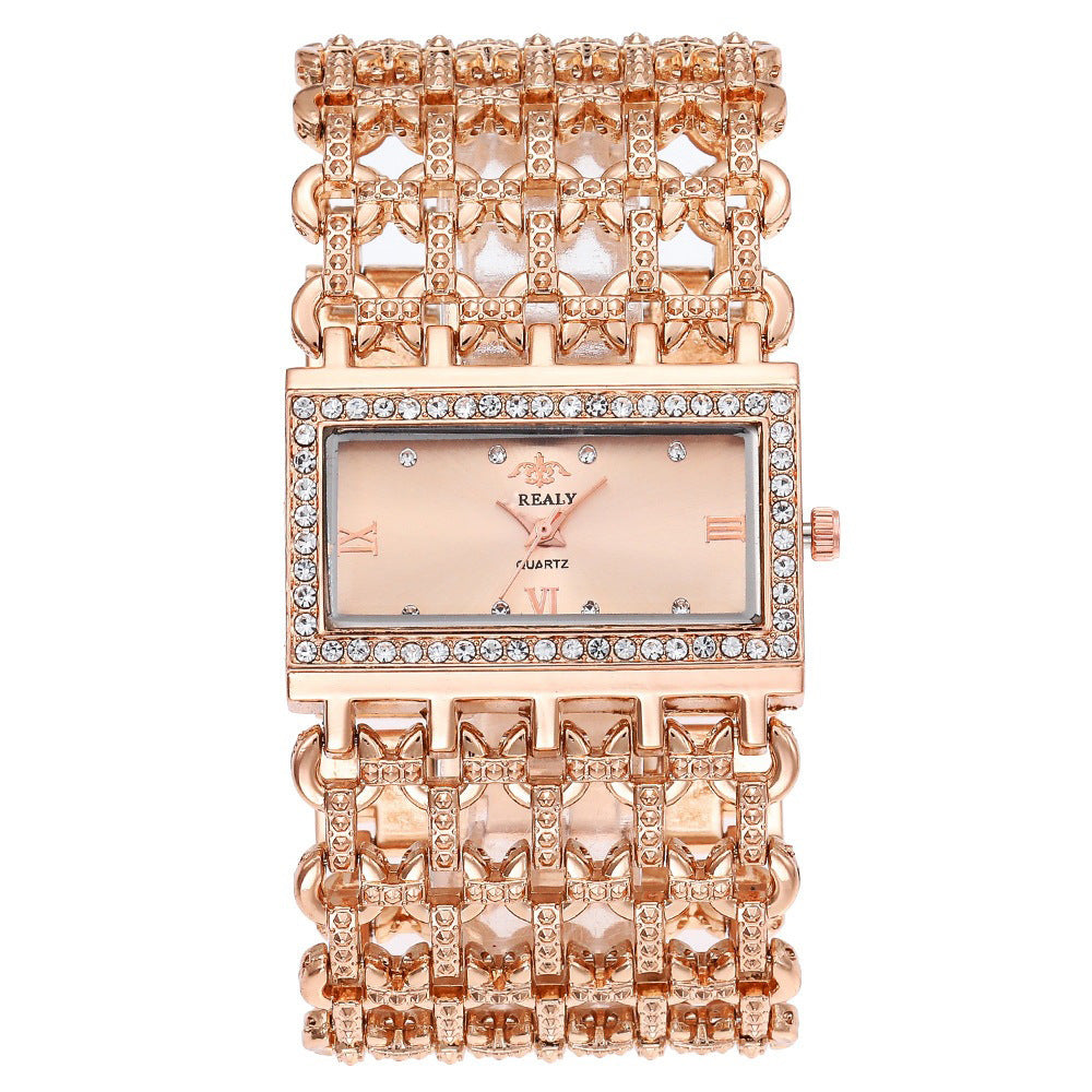 Women's Quartz Watch With Alloy Strap And Jewelry Buckle Featuring Quartz Glass Mirror And Pointer+Number Display