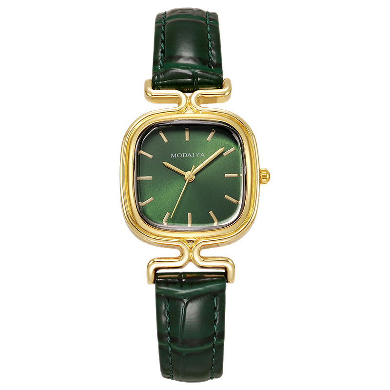 Women's Quartz Watch With Imitation Leather Strap And Buckle, Featuring Ordinary Glass Mirror And Pointer+Number Display