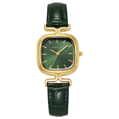 Women's Quartz Watch With Imitation Leather Strap And Buckle, Featuring Ordinary Glass Mirror And Pointer+Number Display