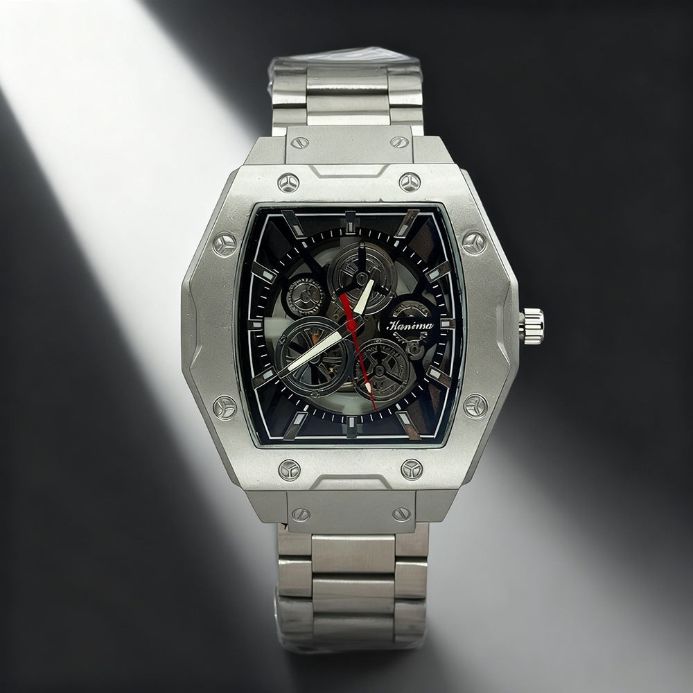 Men's Quartz Watch With Alloy Strap And Buckle, Featuring Ordinary Glass Mirror And Pointer Display