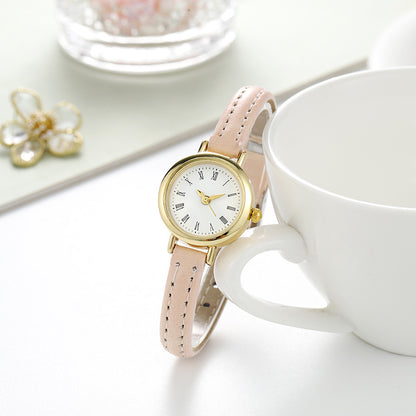 Women’s Quartz Watch With Imitation Leather Strap And Buckle, Featuring Ordinary Glass Mirror And Pointer Display