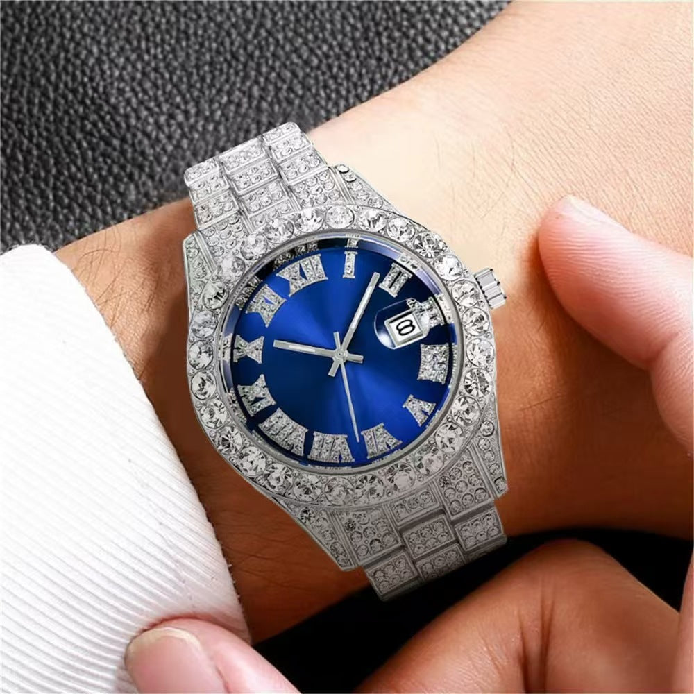 Men's Quartz Watch With Alloy Strap And Single Folding Buckle, Featuring Ordinary Glass Mirror And Pointer+Number Display
