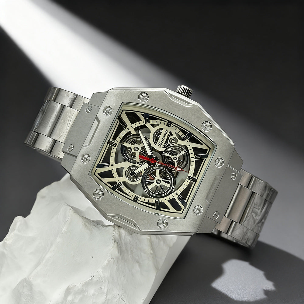 Men's Quartz Watch With Alloy Strap And Buckle, Featuring Ordinary Glass Mirror And Pointer Display