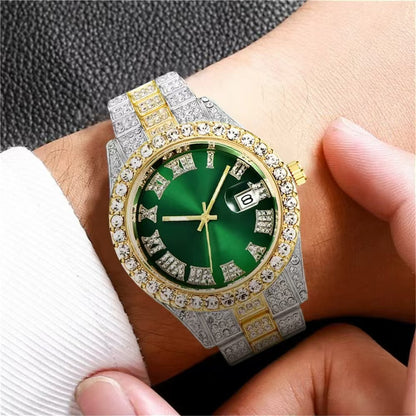 Men's Quartz Watch With Alloy Strap And Single Folding Buckle, Featuring Ordinary Glass Mirror And Pointer+Number Display