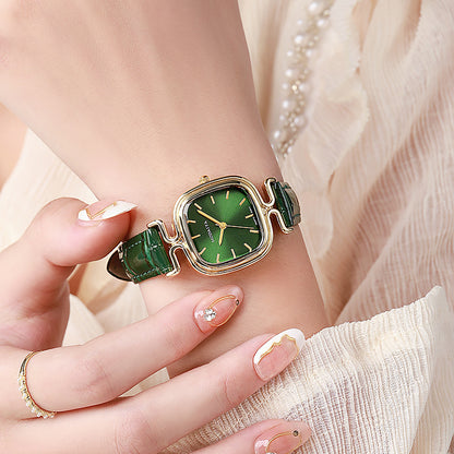 Women's Quartz Watch With Imitation Leather Strap And Buckle, Featuring Ordinary Glass Mirror And Pointer+Number Display