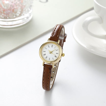 Women’s Quartz Watch With Imitation Leather Strap And Buckle, Featuring Ordinary Glass Mirror And Pointer Display