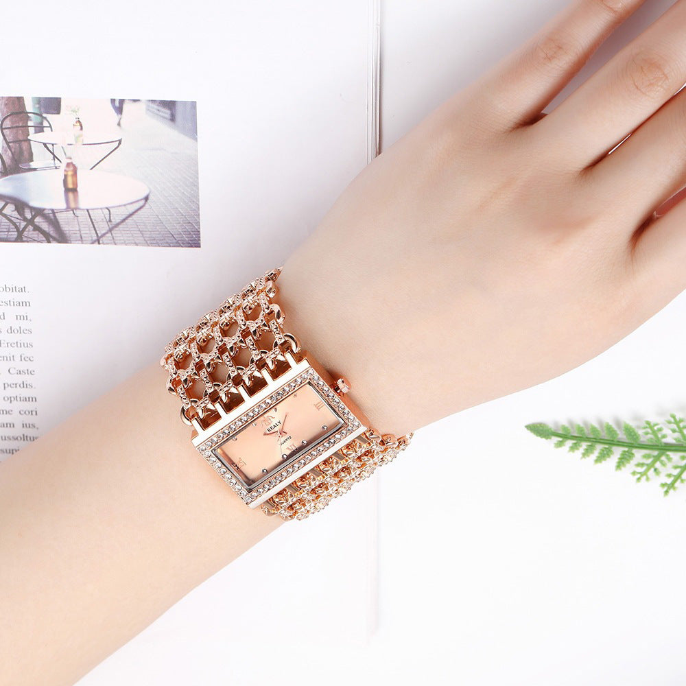 Women's Quartz Watch With Alloy Strap And Jewelry Buckle Featuring Quartz Glass Mirror And Pointer+Number Display