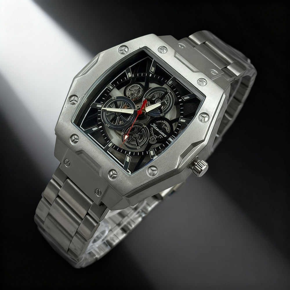 Men's Quartz Watch With Alloy Strap And Buckle, Featuring Ordinary Glass Mirror And Pointer Display
