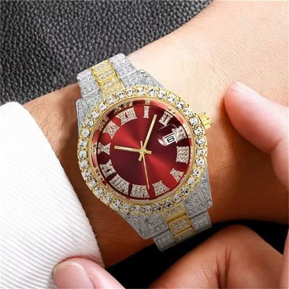 Men's Quartz Watch With Alloy Strap And Single Folding Buckle, Featuring Ordinary Glass Mirror And Pointer+Number Display