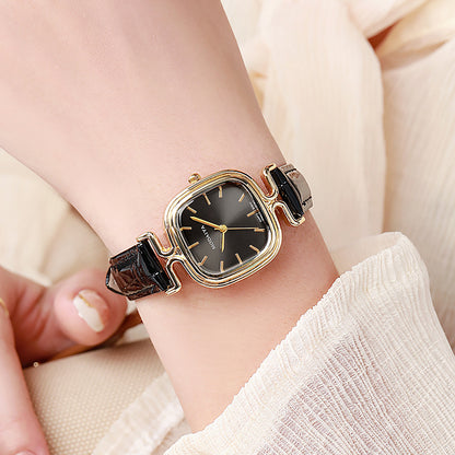 Women's Quartz Watch With Imitation Leather Strap And Buckle, Featuring Ordinary Glass Mirror And Pointer+Number Display
