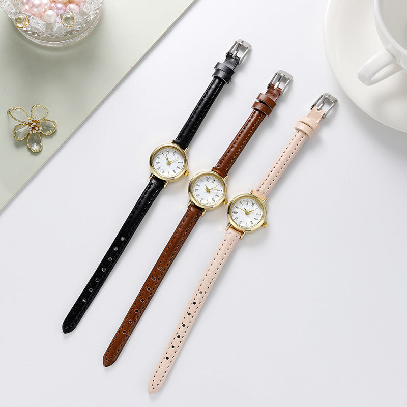 Women’s Quartz Watch With Imitation Leather Strap And Buckle, Featuring Ordinary Glass Mirror And Pointer Display