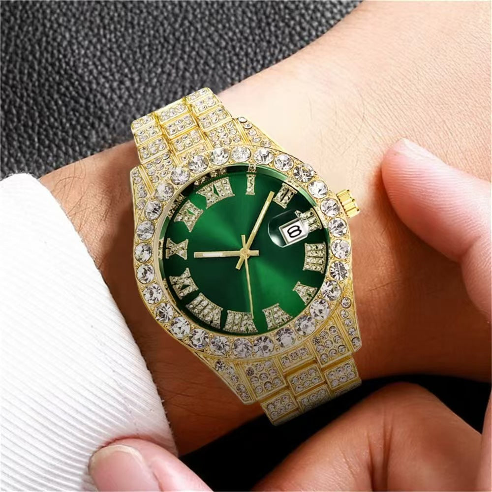 Men's Quartz Watch With Alloy Strap And Single Folding Buckle, Featuring Ordinary Glass Mirror And Pointer+Number Display