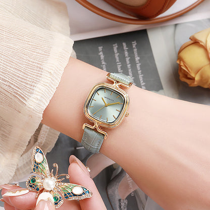 Women's Quartz Watch With Imitation Leather Strap And Buckle, Featuring Ordinary Glass Mirror And Pointer+Number Display
