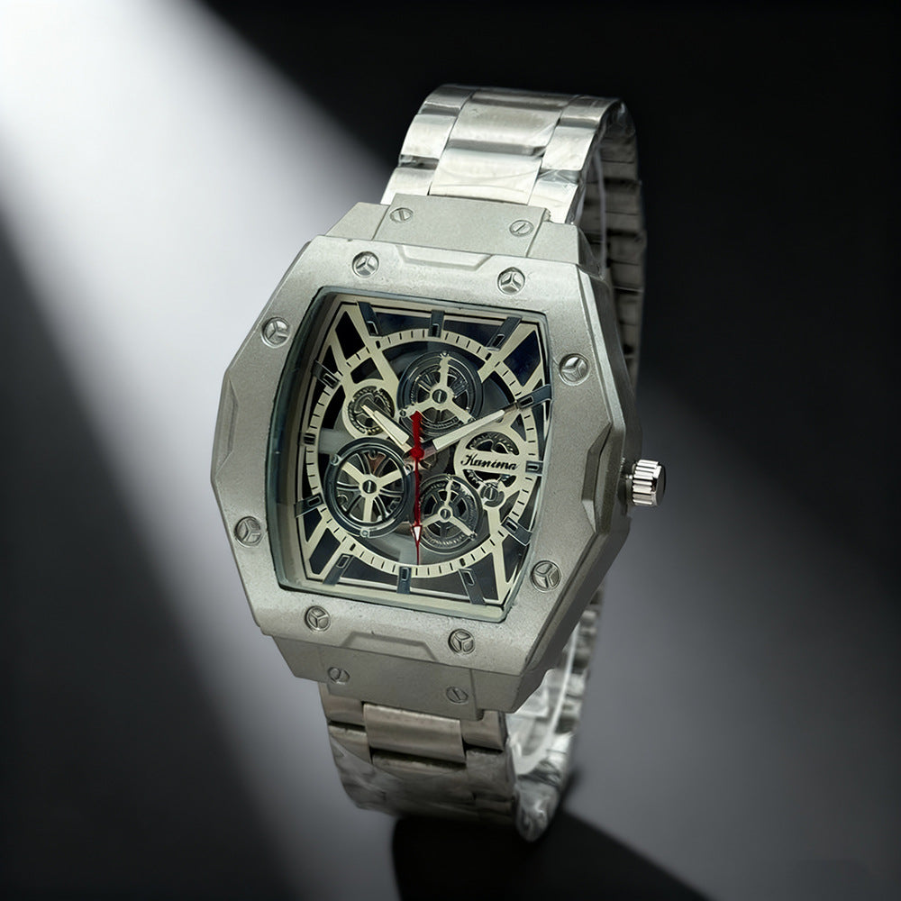 Men's Quartz Watch With Alloy Strap And Buckle, Featuring Ordinary Glass Mirror And Pointer Display
