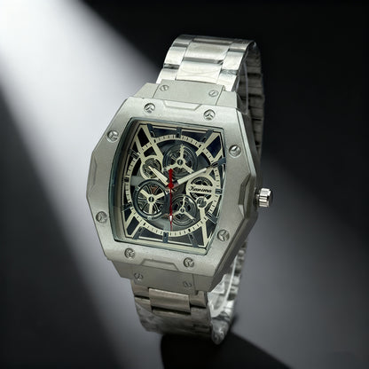 Men's Quartz Watch With Alloy Strap And Buckle, Featuring Ordinary Glass Mirror And Pointer Display