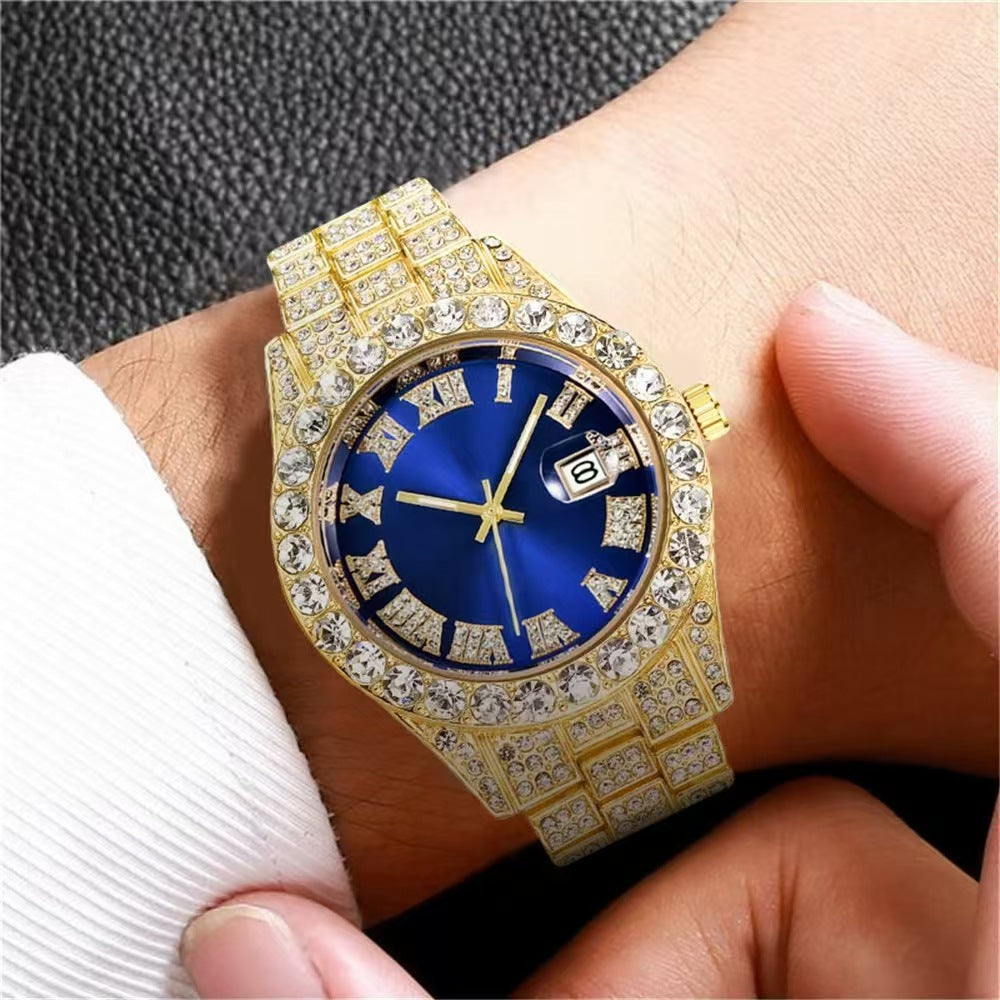 Men's Quartz Watch With Alloy Strap And Single Folding Buckle, Featuring Ordinary Glass Mirror And Pointer+Number Display
