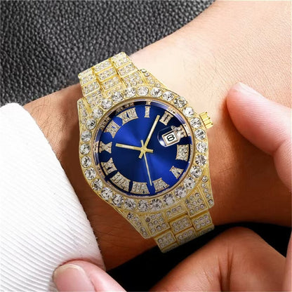 Men's Quartz Watch With Alloy Strap And Single Folding Buckle, Featuring Ordinary Glass Mirror And Pointer+Number Display