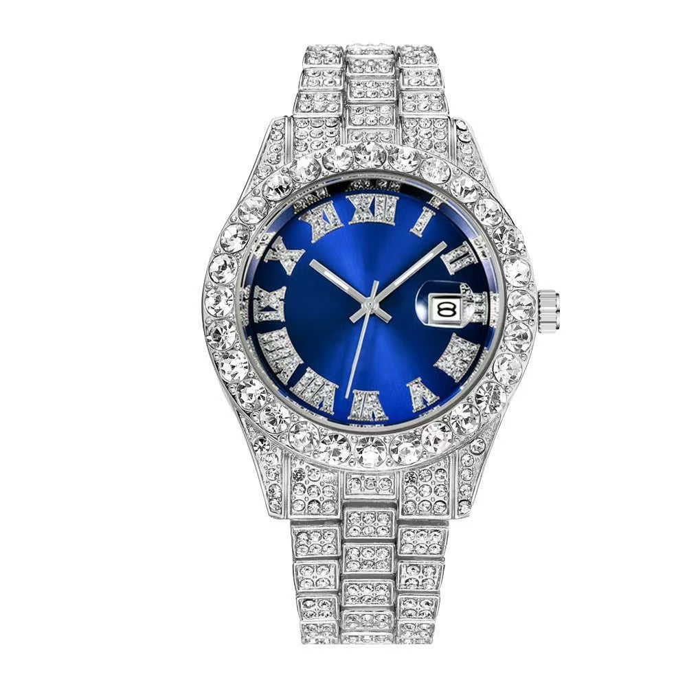 Men's Quartz Watch With Alloy Strap And Single Folding Buckle, Featuring Ordinary Glass Mirror And Pointer+Number Display