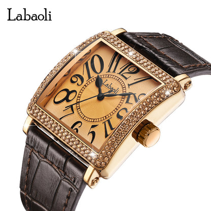 Women's Quartz Watch With Genuine Leather Strap And Buckle, Featuring Tempered Glass Mirror And Pointer+Number Display