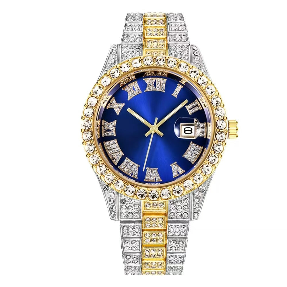 Men's Quartz Watch With Alloy Strap And Single Folding Buckle, Featuring Ordinary Glass Mirror And Pointer+Number Display