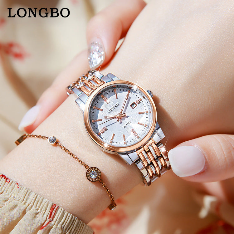 Unisex Quartz Watch With Stainless Steel Strap And Single Folding Buckle, Featuring Tempered Glass Mirror And Pointer Display