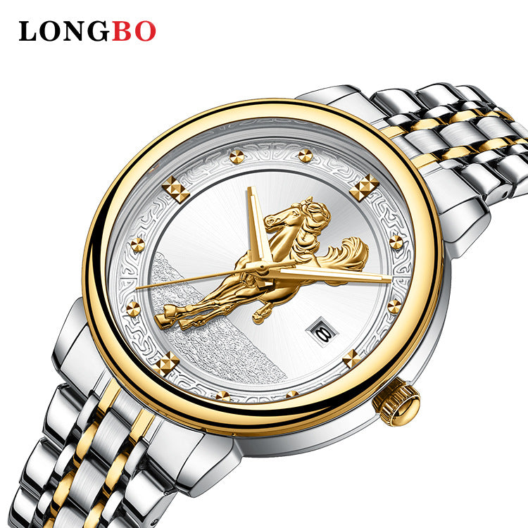 Men's Quartz Watch With Stainless Steel Strap And Double Side Snap Buckle Featuring Tempered Glass Mirror And Pointer Display